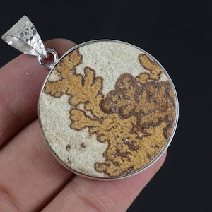 Pislomelane Pendant Sterling Silver Pendant Round Pendant Natural Yellow Psilomelane Gemstone Pendant Dendritic Pendant Psilomelane Dendrite