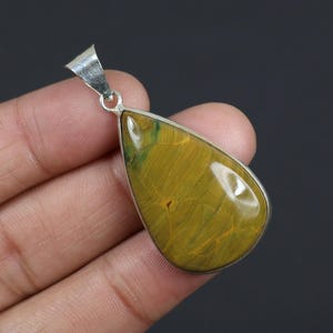 Yellow Ocean Jasper Gemstone Pendant Silver Plated Pendant Jewelry Pear Shape Ocean Jasper Pendant Pear Pendant Bezel Pendant Necklace Gift
