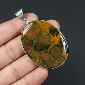 Ocean Jasper Pendant, Oval Pendant, Sterling Silver Pendant Jewelry, Large Oval Ocean Jasper Gemstone Pendant, Bezel Pendant Women Necklace