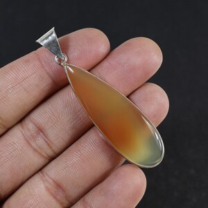 Natural Onyx Pendant, Bezel Pendant, Long Pear Onyx Pendant, Sterling Silver Pendant, Yellow Onyx Gemstone Pendant, Handmade Pendant Jewelry