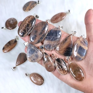 Black Moonstone Sunstone Pendant Sterling Silver Pendant Black Sunstone Moonstone Pendant Bezel Pendant Sunstone Gemstone Pendant Jewelry