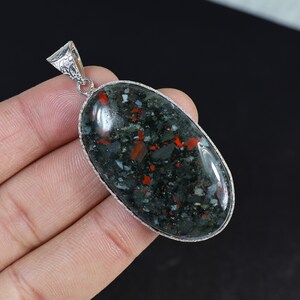 African Bloodstone Pendant Designer Bezel Pendant Sterling Silver Pendant Red Bloodstone Gemstone Pendant Oval Bloodstone Jewelry Necklace