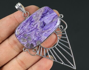 Purple Charoite Pendant, Handmade Designer Pendant, Sterling Silver Pendant, Women Pendant, Charoite Jewelry, Boho Pendant, Charm Necklace