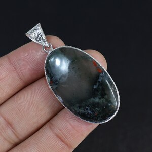African Bloodstone Pendant Designer Loop Pendant Oval Bloodstone Gemstone Pendant Collet Pendant Sterling Silver Pendant Bloodstone Jewelry