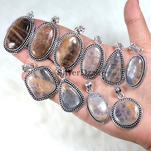 Black Sunstone Moonstone Pendant Collet Pendant Sunstone Jewelry Sterling Silver Pendant Black Moonstone Sunstone Pendant Gemstone Pendant