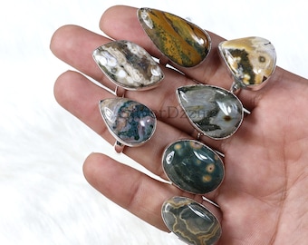 Ocean Jasper Gemstone Ring Sterling Silver Ring Jewelry Collet Ring Mix Shape Ocean Jasper Ring Handmade Ring Bezel Ring Statement Rings