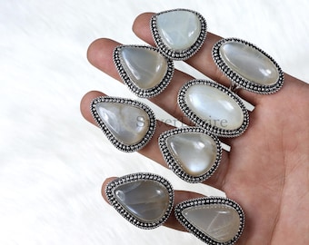 Grijze maansteen ring spantang natuurlijke maansteen edelsteen ring sterlingzilveren ring handgemaakte ring maansteen sieraden groothandel ring 6 tot 12"