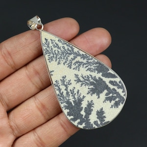 Psilomelane Pendant Sterling Silver Pendant Large Pear Pendant Bezel Pendant Necklace Psilomelane Dendrite Pendant Dendrite Gemstone Pendant