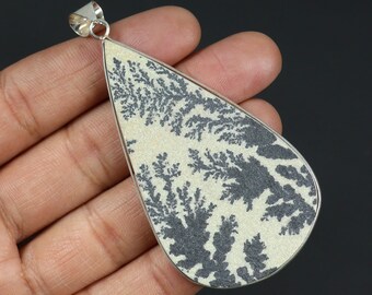 Psilomelane Pendant Sterling Silver Pendant Large Pear Pendant Bezel Pendant Necklace Psilomelane Dendrite Pendant Dendrite Gemstone Pendant