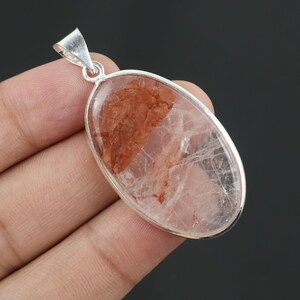 Hematoid Quartz Pendant, Silver Plated Pendant, Bezel Pendant, Crystal Pendant, Hematoid Quartz Gemstone Pendant, Silver Brass Necklace Gift