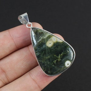 Green Ocean Jasper Pendant Sterling Silver Pendant Bezel Pendant Pear Pendant Ocean Jasper Gemstone Pendant Ocean Jasper Jewelry For Girls