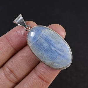 Blue Kyanite Pendant Sterling Silver Pendant Oval Kyanite Pendant Natural Blue Kyanite Jewelry Necklace Bezel Pendant Kyanite gift For Her