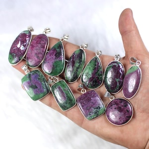 Ruby In Zoisite Pendant Mix Shape Bezel Pendant Sterling Silver Pendant Ruby Zoisite Jewelry Loop Pendant Mix Ruby Zoisite Gemstone Pendant