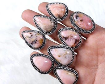 Pink Opal Gemstone Ring Sterling Silver Ring Collet Ring Natural Pink Opal Ring Pink Stone Ring Mix Shape Pink Opal Jewelry Ring 6 To 12" US