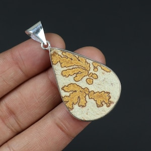 Psilomelane Pendant Sterling Silver Pendant Yellow Psilomelane Gemstone Pendant Psilomelane Dendrite Pendant Pear pendant Loop Bezel Pendant