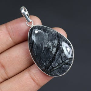 Black Picasso Jasper Pendant Fancy Shape Pendant Sterling Silver Pendant Picasso jasper Gemstone Pendant Bezel Pendant Handmade Pendant Gift