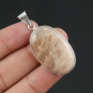 Silver Plated African Moonstone Bezel Pendant - Oval Gemstone