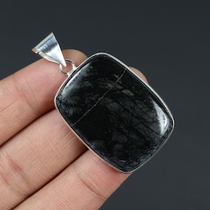 Black Picasso Jasper Gemstone Pendant Sterling Silver Pendant Bezel Pendant Rectangle Pendant Picasso Jasper Pendant Handmade jewelry Gift