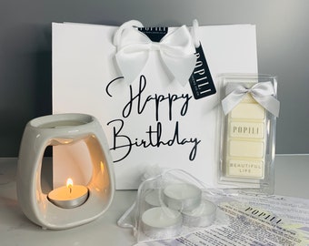 Happy Birthday Wax Melt Gift Set with Burner, Luxury Wax Melt Gift Bag, Wax Melt Starter Set, Hamper, Burner, Popili Home Hamper