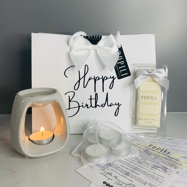 Happy Birthday Wax Melt Gift Set with Burner, Luxury Wax Melt Gift Bag, Wax Melt Starter Set, Hamper, Burner, Popili Home Hamper