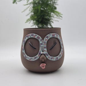 Handmade ceramic face planter, cover/cache pot- 4"