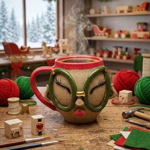 Elf Handmade Ceramic Face Mug-Christmas