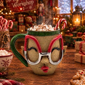 Elf Handmade Ceramic Face Mug-Christmas