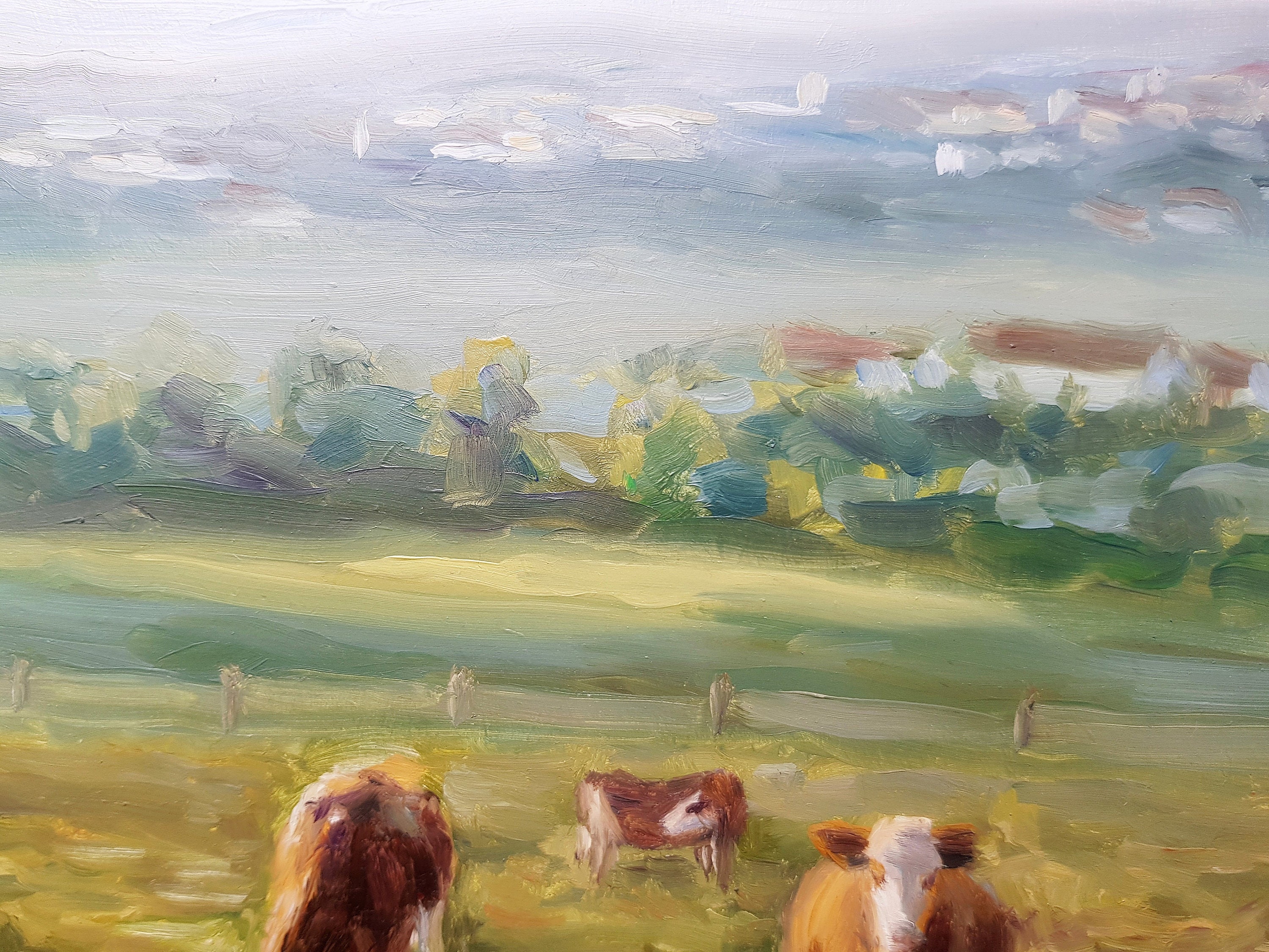 Cow pasture painting Cattle oil painting Cattle artwork Etsy