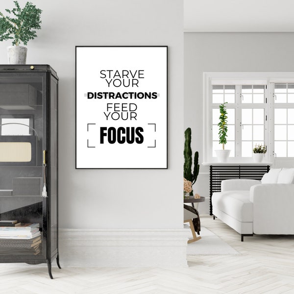 Office Wall Art / Starve Your Distractions / Feed Your Focus / Printable Wall Art / Encourage A Friend / Home Office Decor / Back To School