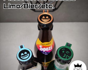 Flaschenverschluss 8 Stück (3D Prinz) Limo/Bier/etc., Insektenschutz, Glasflasche mit Kronkorken, Deckel, KO-Tropfen-Schutz
