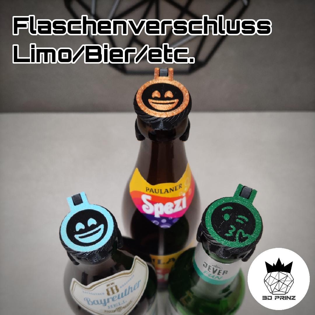Flaschenverschluss 8 Stück (3D Prinz) Limo/Bier/etc., Insektenschutz, Glasflasche mit Kronkorken, Deckel, KO-Tropfen-Schutz