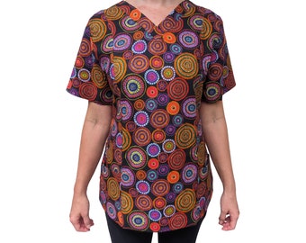 Handmade Cotton Nurse Scrub Top: Colorful Pattern, Medical Apparel
