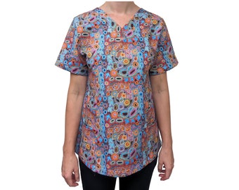 Emu Dreaming Scrub Top, Indigenous Art Cotton Uniform