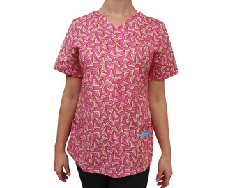 Fairy Bread Print Cotton Scrub Top, Handmade Healthcare Apparel