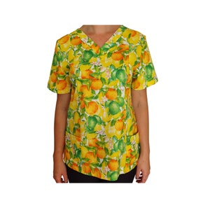 LEMONS SCRUB TOP. 100% Cotton. Made for all Healthcare and Medical Professionals including Dentists, vets, Nurses, and Age care.