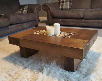 Rustic handmade solid wood sleeper coffee table medium