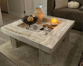 Rustic handmade solid wood sleeper coffee table Square version