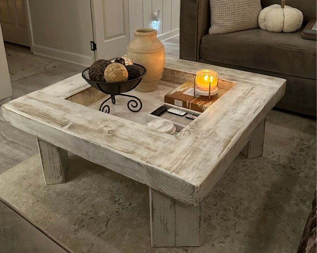 Rustic Handmade Solid Wood Sleeper Coffee Table Square Version - Etsy