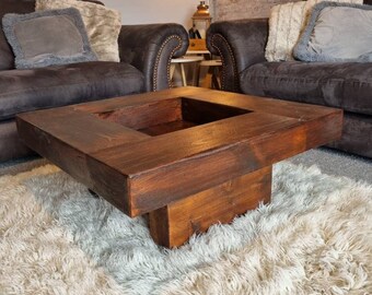 Rustic handmade solid wood sleeper coffee table Square version