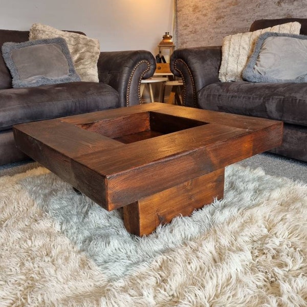 Rustic handmade solid wood sleeper coffee table Square version