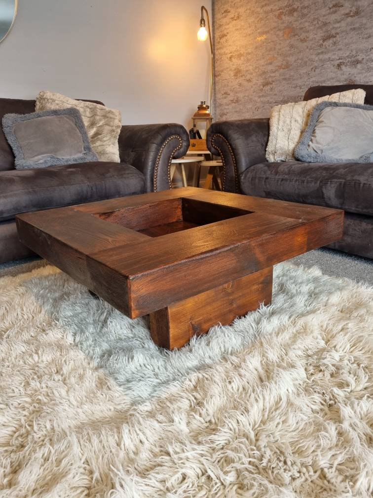 Rustic Handmade Solid Wood Sleeper Coffee Table Square Version Etsy