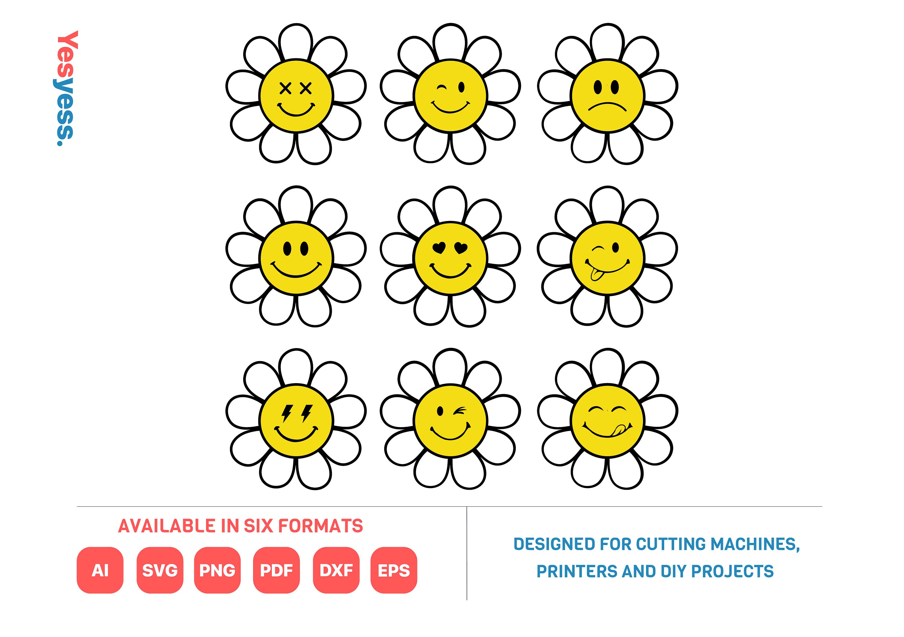 Blume Smiley Gesicht SVG-Dateien trendige Smiley Gesicht Svg | Etsy