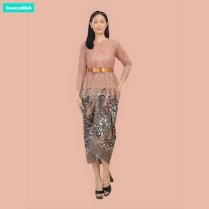 Stylish Kebaya Set with Wrapped Batik Skirt Ideal,Kebaya Dress,Kebaya,Kebaya Modern,Kebaya Encim,Kebaya Bali,Kebaya Set,Kebaya Indonesia