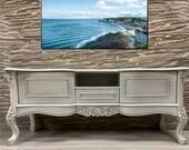 Beautiful gray farmhouse antique Buffe,Hand Carved Tv Table Tv Table Wood Floating,sideboard cabinet- light grey federal style credenza