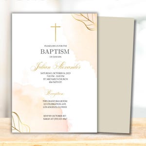 Baptism Invitation, Printable Beige Watercolor Baptism Invite, Beige Christening Invitation, Baptism Invite, Christening.