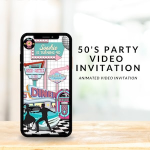 50&#39;s Party Theme Video Invitation, Diner Video Invitation, Animated Video Invitation, Back to the 50&#39;s party