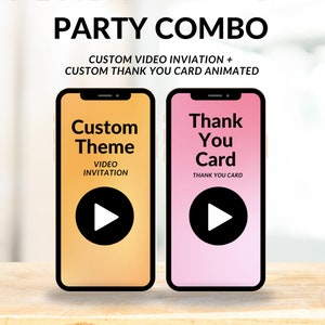 Custom theme video invitation + Custom theme thank you card animated, Party combo, custom theme invitations