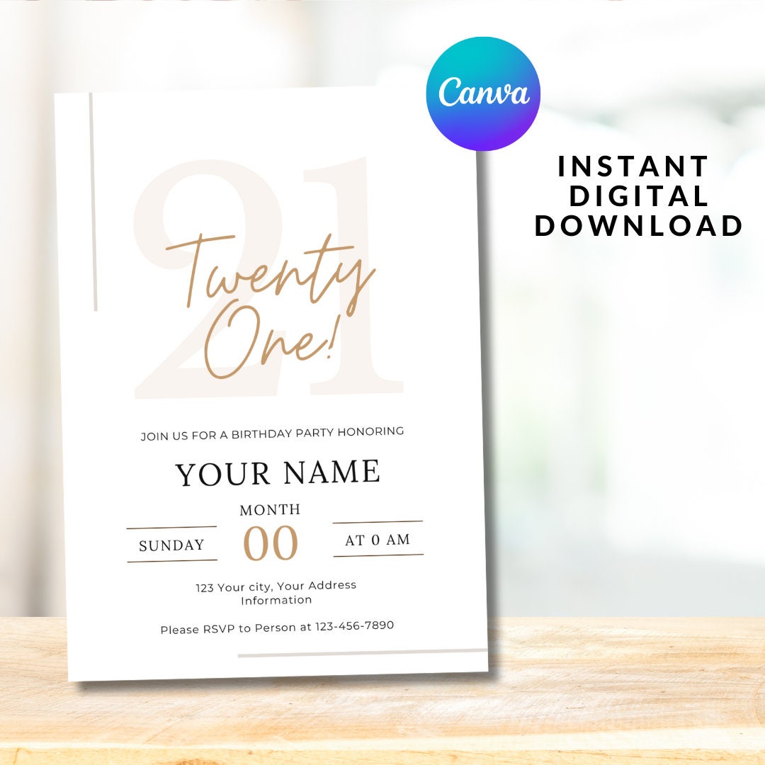Editable 21st Birthday Invitation Template Elegant Gold 21st Birthday