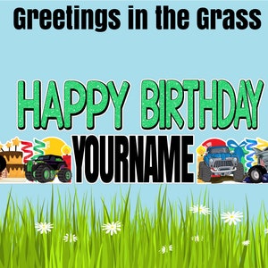 Personnalisé Monster Truck Happy Birthday Double Yard Card Signs with Stakes: Monster Truck HBD Package Easy Setup