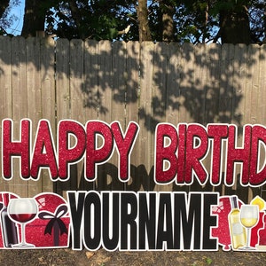 Personnalisé Fine Like Wine Happy Birthday Double Yard Card Signs with Stakes: Wine HBD Package Easy Setup